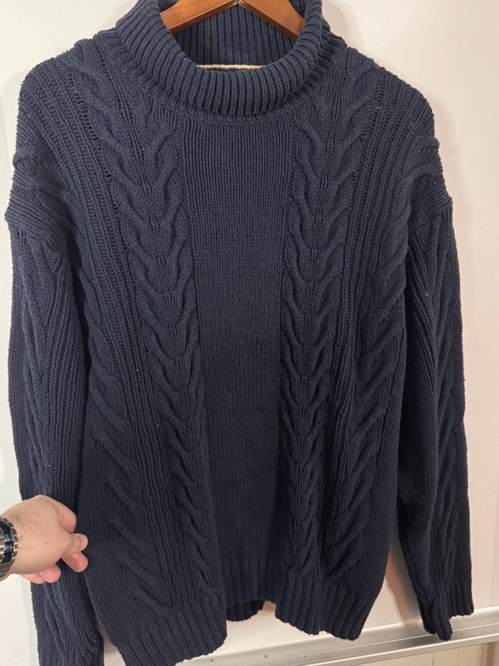 Men’s Navy Cable Knit Turtleneck Sweater Banana Republic Medium Chunky Knit